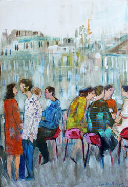 tableau de Lourdes Ral - lecture d'une femme à la fenêtre