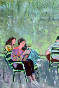 tableau de Lourdes Ral - lecture d'une femme à la fenêtre