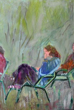 tableau de Lourdes Ral - lecture d'une femme à la fenêtre